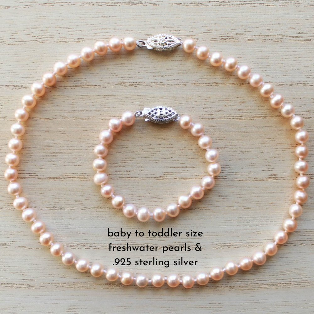 Pearl Necklace Toddler Child Set, Real Pearls and Sterling Silver .925